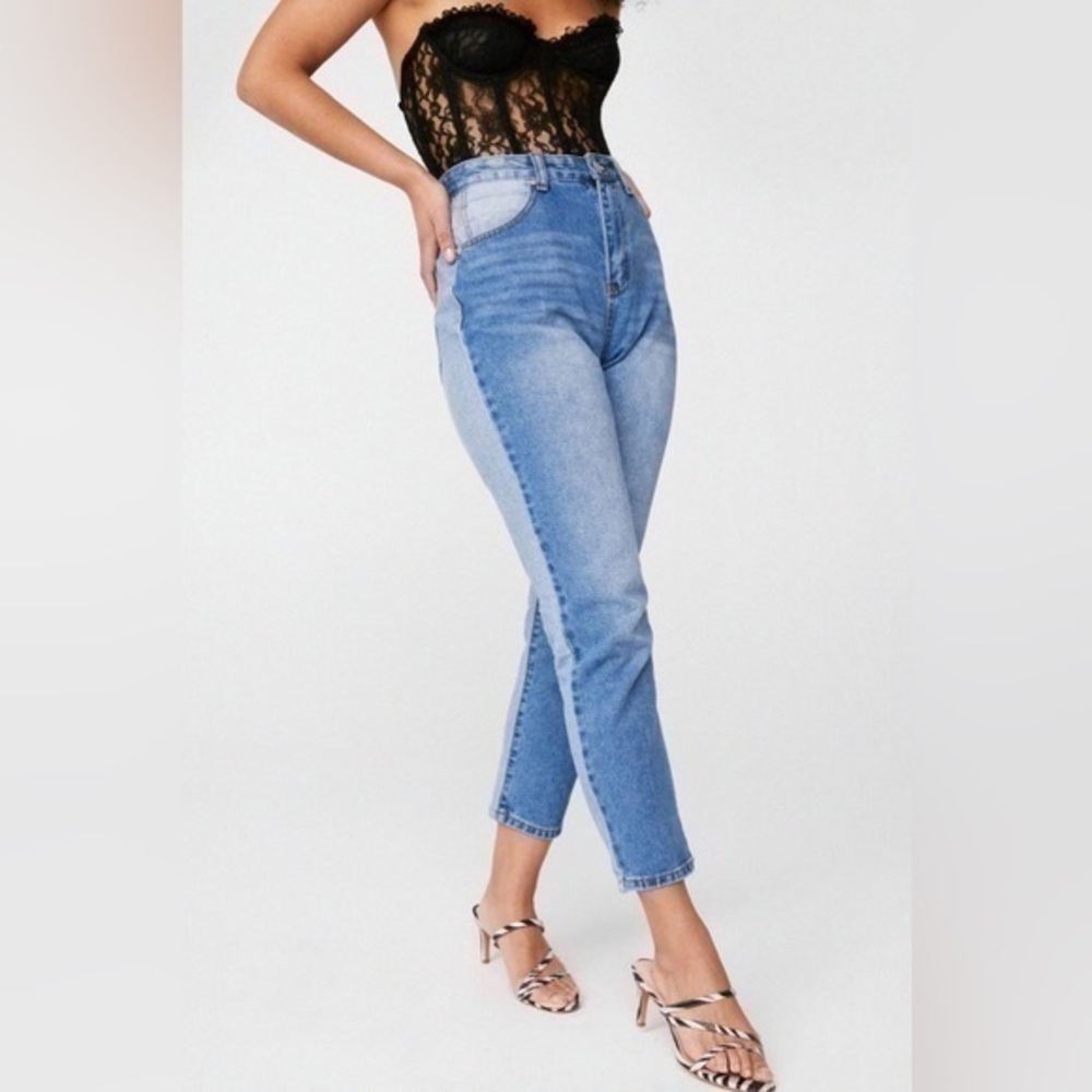 Nasty Gal Two Tone Faded High Waisted Mom Jeans Women’s Size 6 28 Hi Rise Jean